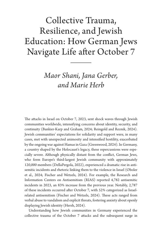 First-page preview of Collective trauma, resilience, and Jewish education: How German Jews navigate life after October 7