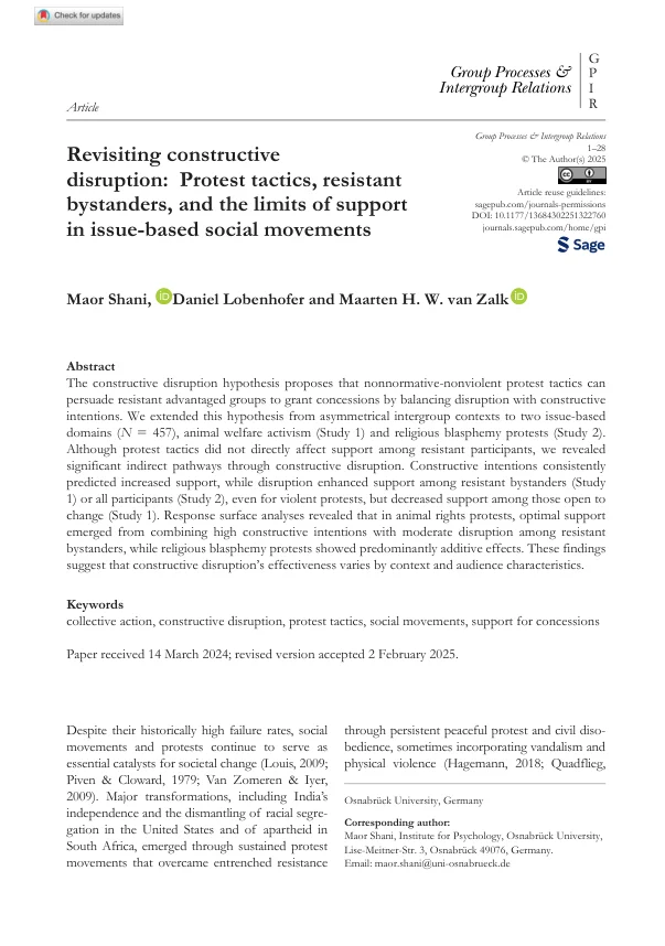 First-page preview of Revisiting constructive disruption: Protest tactics, resistant bystanders, and the limits of support in issue-based social movements