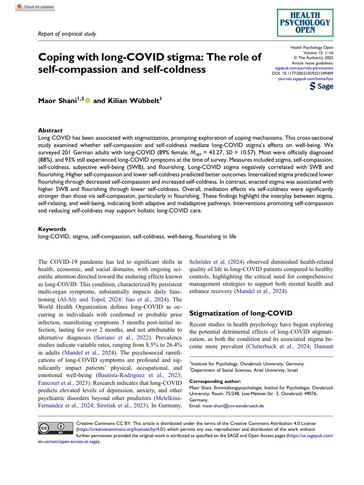 First-page preview of Coping with long-COVID stigma: The role of self-compassion and self-coldness