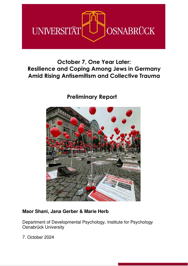 First-page preview of October 7, One Year Later: Resilience and Coping Among Jews in Germany Amid Rising Antisemitism and Collective Trauma